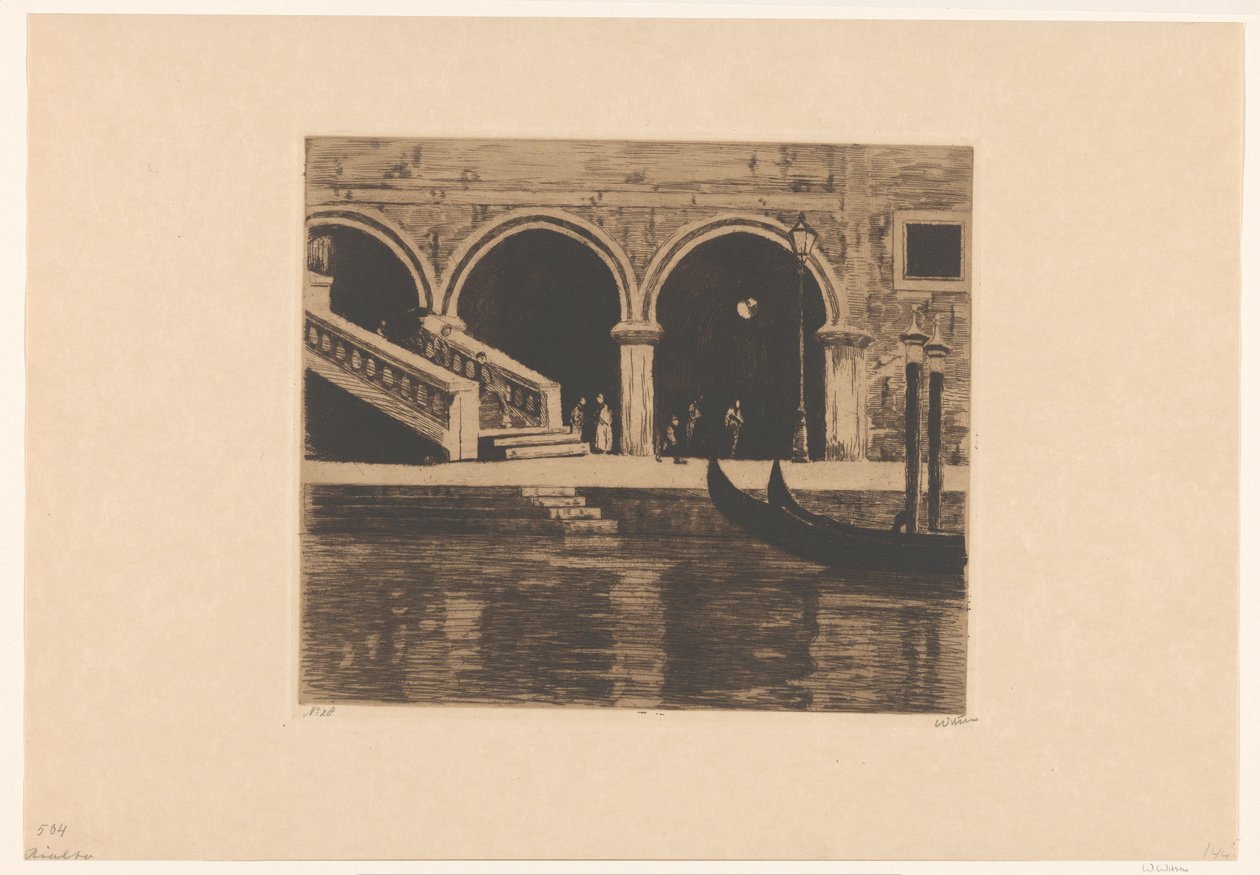 Widok schodów na Ponte di Rialto w Wenecji Rialto (tytuł na obiekcie) autorstwa Willem Witsen (signed by artist)