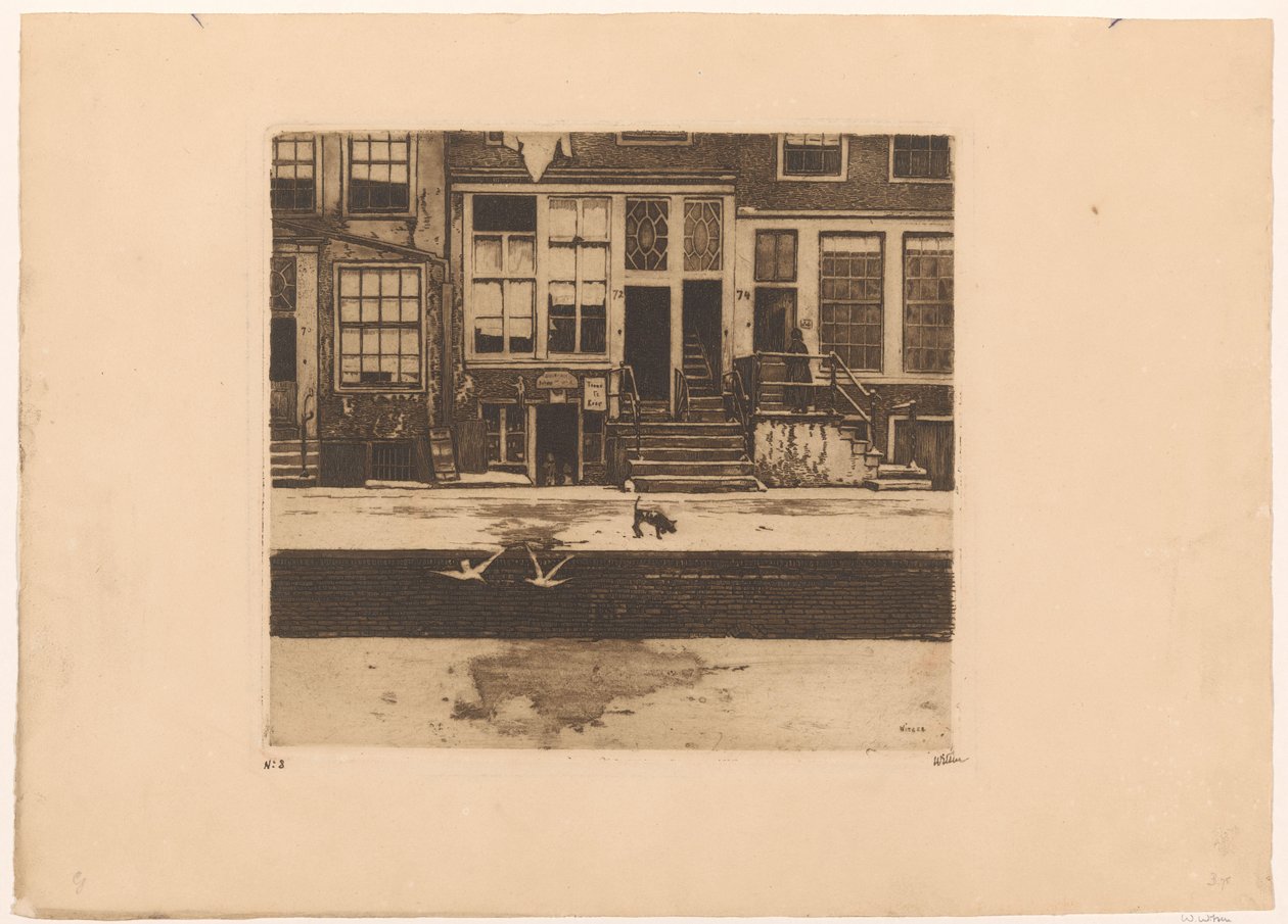 Widok domów nad kanałem w Amsterdamie autorstwa Willem Witsen (signed by artist)