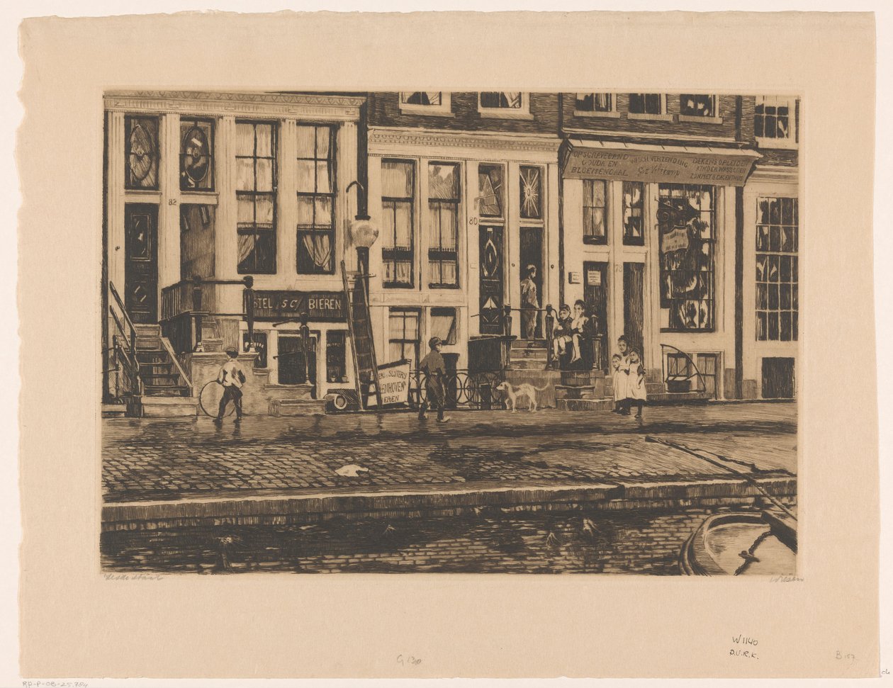 Widok domów na Oude Waal w Amsterdamie autorstwa Willem Witsen (signed by artist)