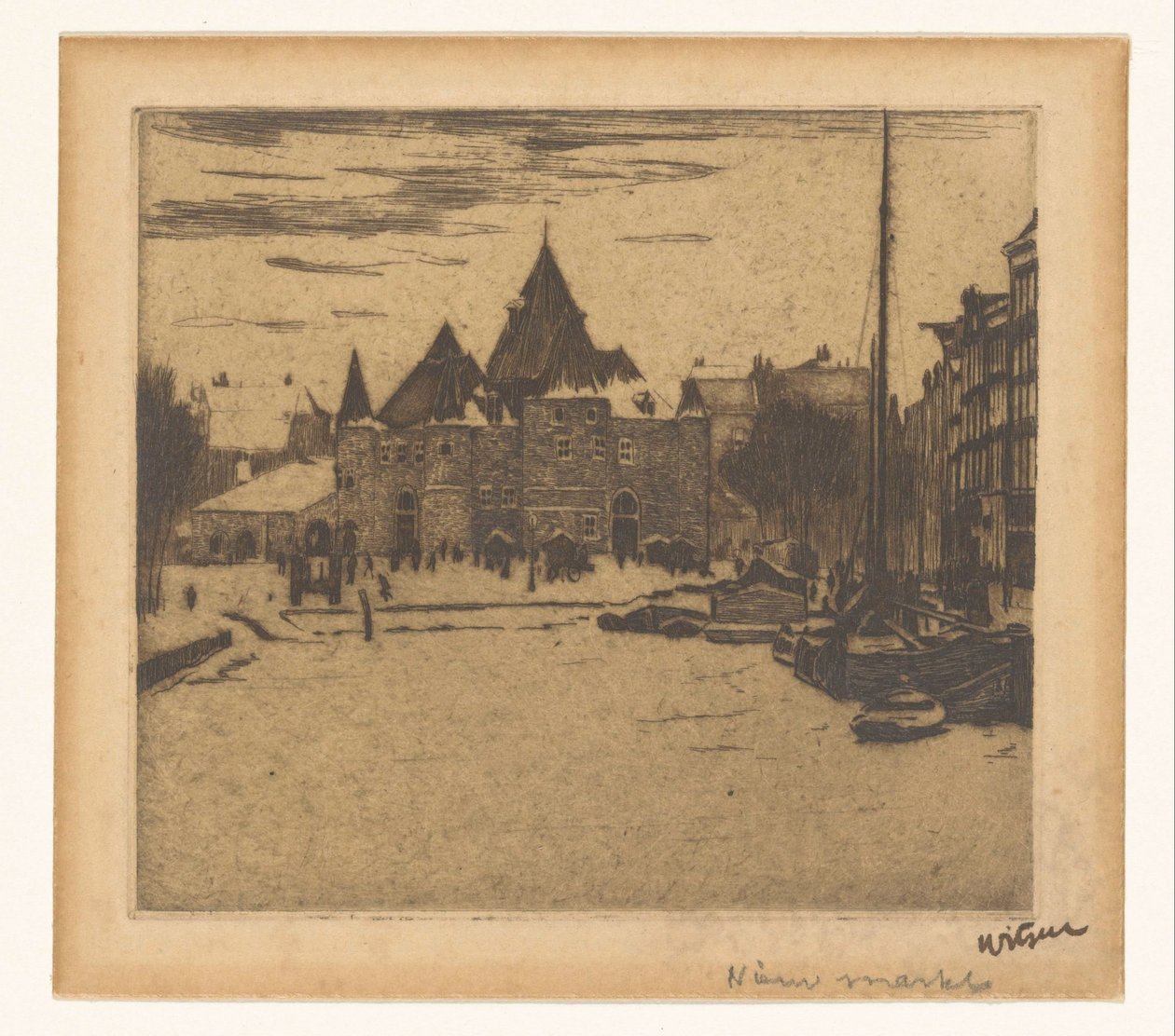 Nieuwmarkt w Amsterdamie Nowy rynek (tytuł na obiekcie) autorstwa Willem Witsen (signed by artist)