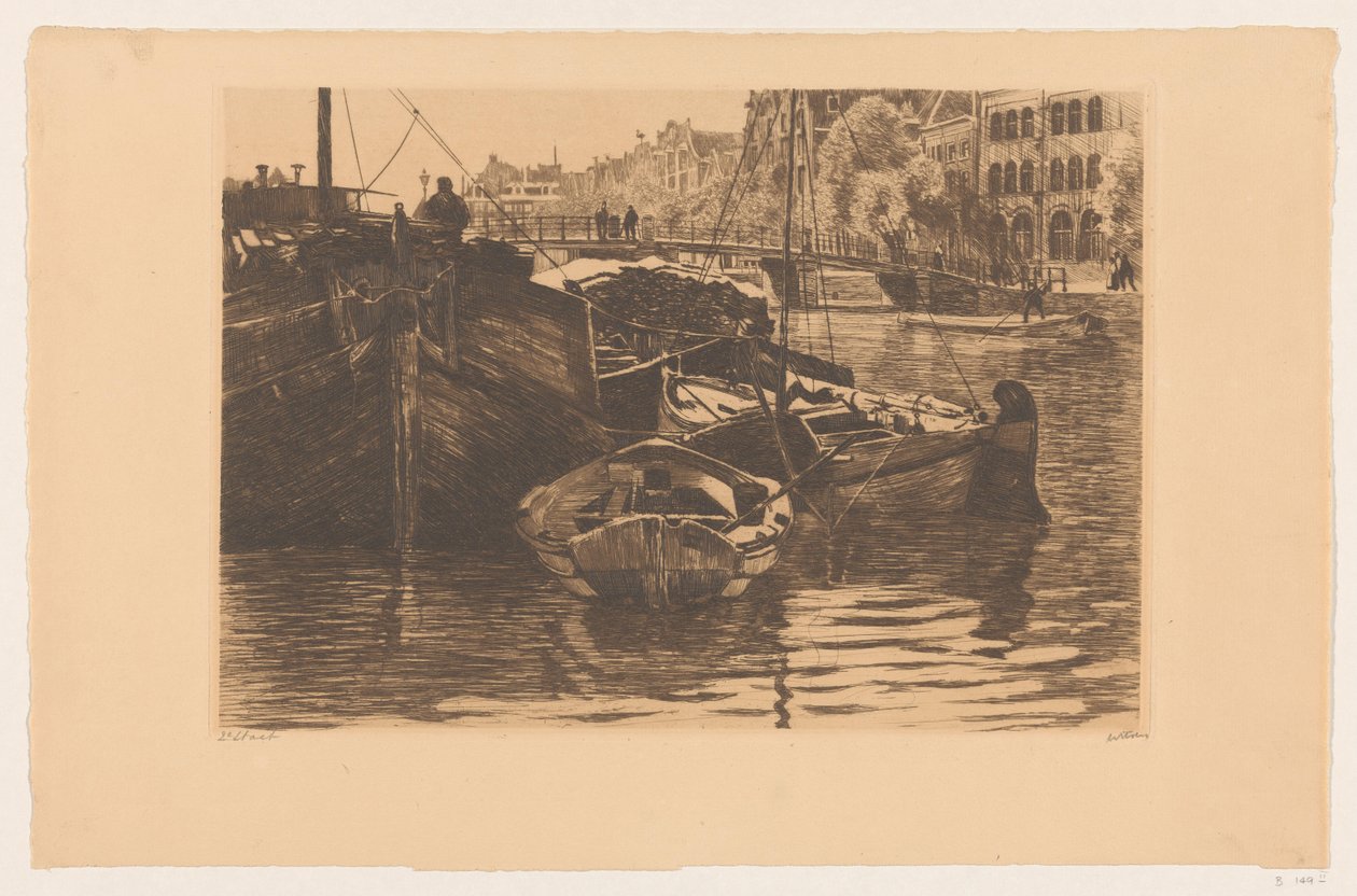 Statki torfowe w Oude Schans w Amsterdamie autorstwa Willem Witsen (signed by artist)