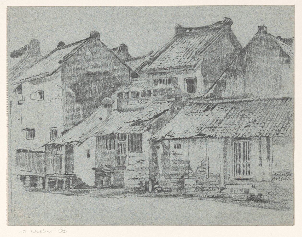 Tylne fasady domów nad rzeką w Batavia autorstwa Willem Arnoldus Witsen