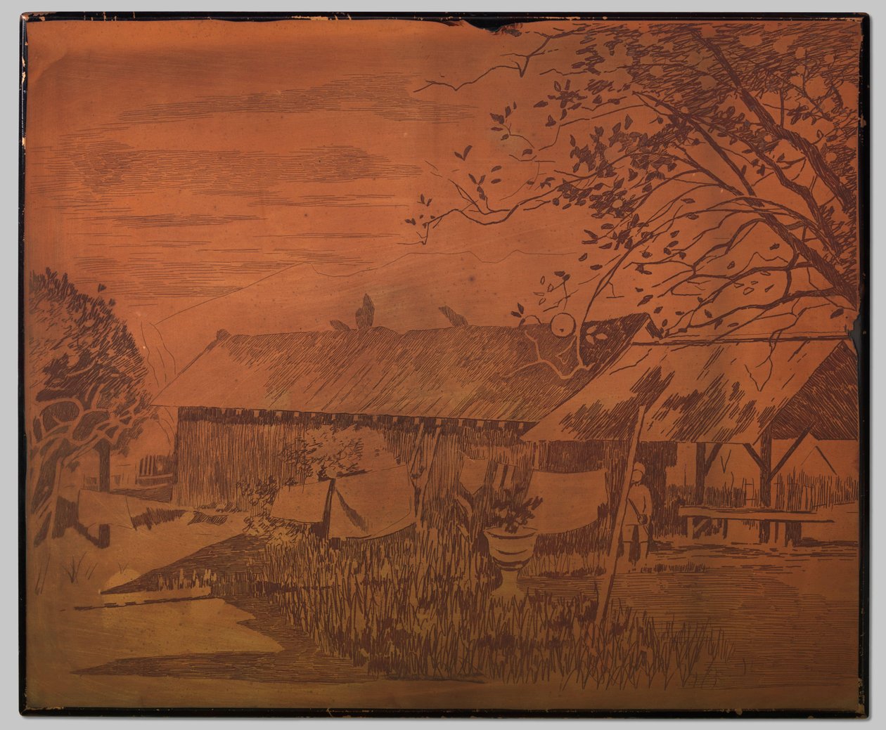 Gambar, długa oficyna, susząca pranie na pierwszym planie autorstwa Willem Arnoldus Witsen