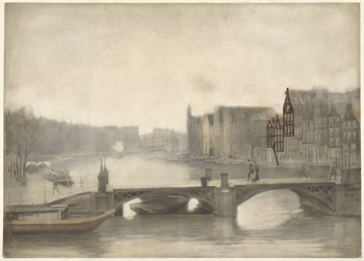 Widok na Binnen-Amstel we mgle autorstwa Willem Arnoldus Witsen