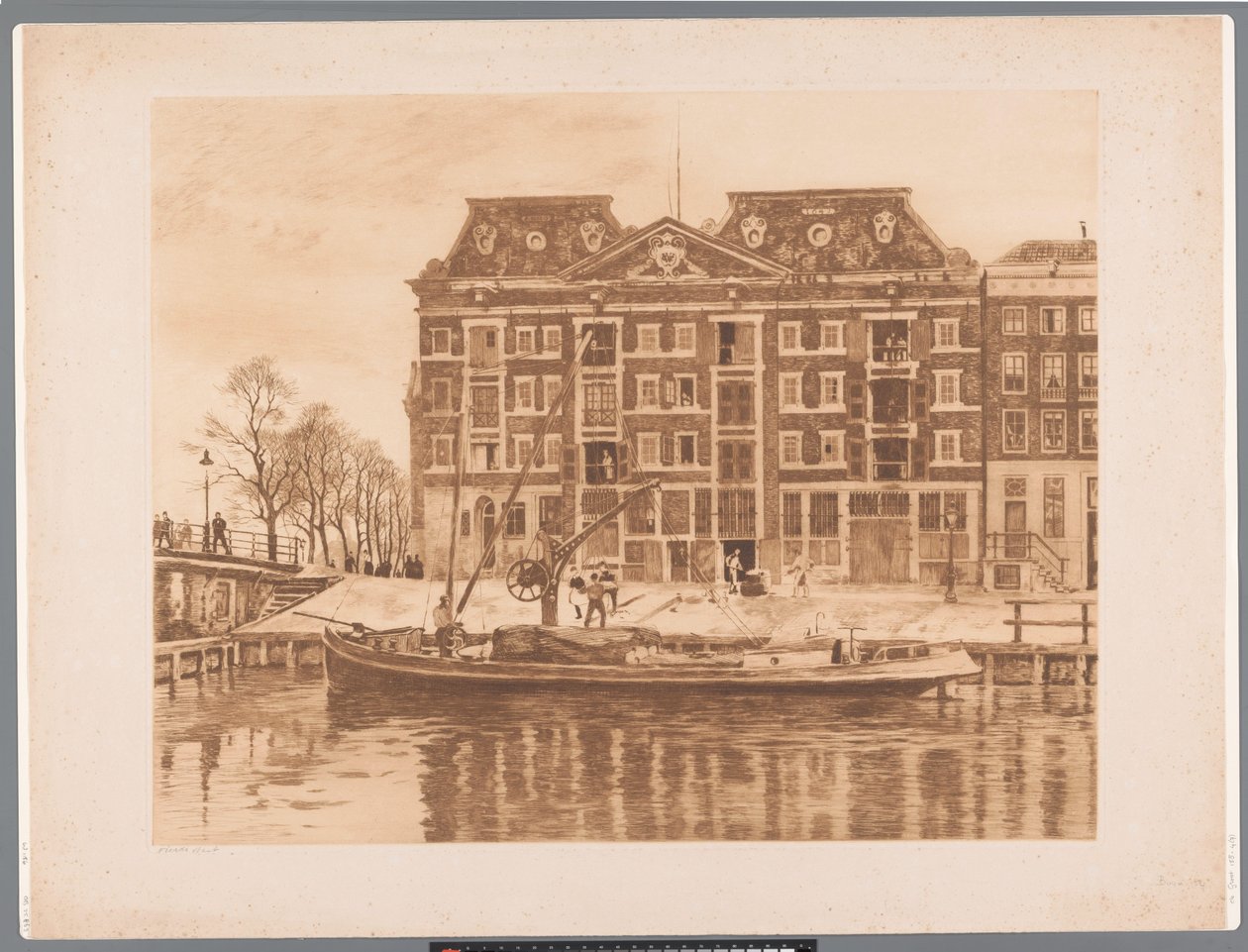 Widok fasady magazynu WIC widziany z Oudeschans West Indian House (oryginalny tytuł) autorstwa Willem Arnoldus Witsen