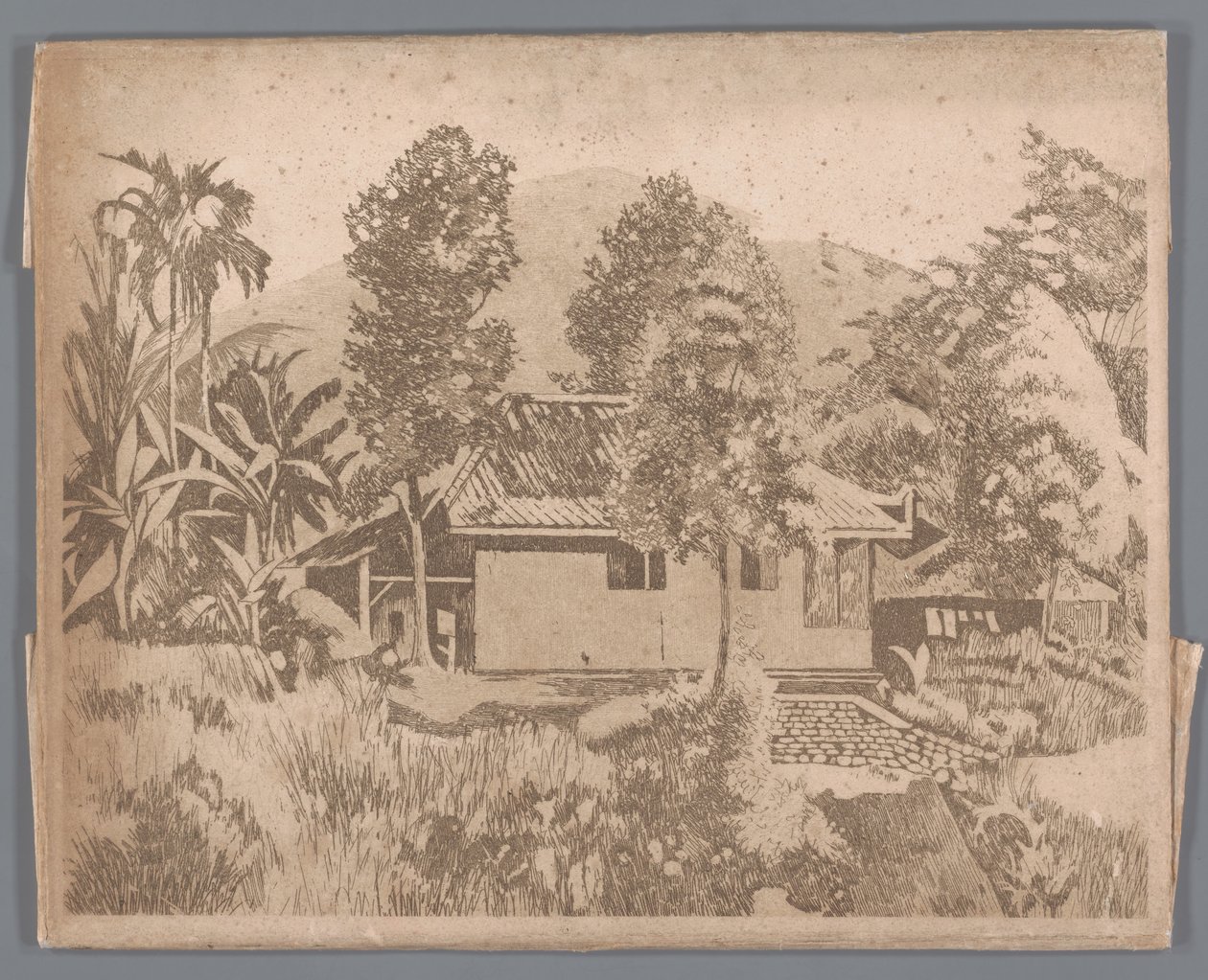 Dom z wulkanem Salak(?) w tle, Buitenzorg autorstwa Willem Arnoldus Witsen