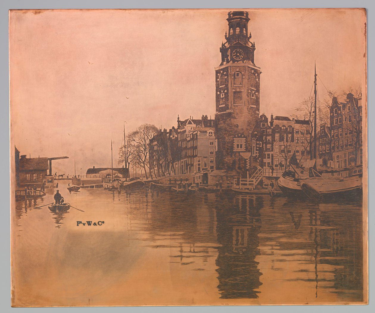 Old Schans z Montelbaanstoren i łodzią wiosłową autorstwa Willem Arnoldus Witsen