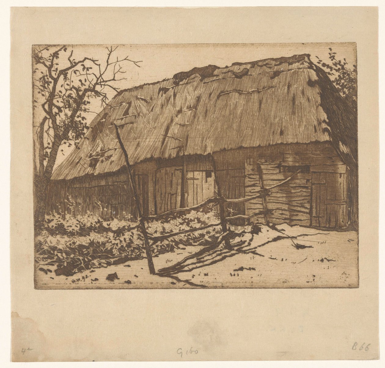 Stodoła z ogrodzeniem w Brabancji autorstwa Willem Arnoldus Witsen