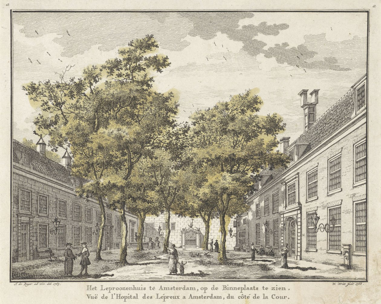 Widok na dziedziniec Leprozenhuis w Amsterdamie autorstwa Willem Writs