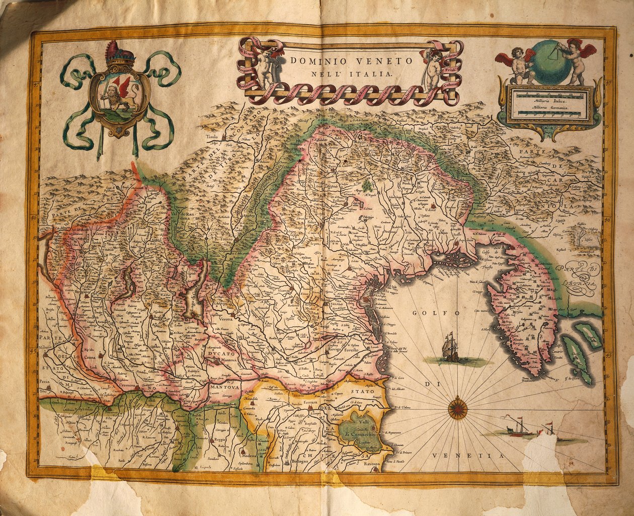 Mapa terytorium pod panowaniem Veneto, Włochy, z Regionum Italiae autorstwa Willema Blaeu autorstwa Willem and Joan  Blaeu