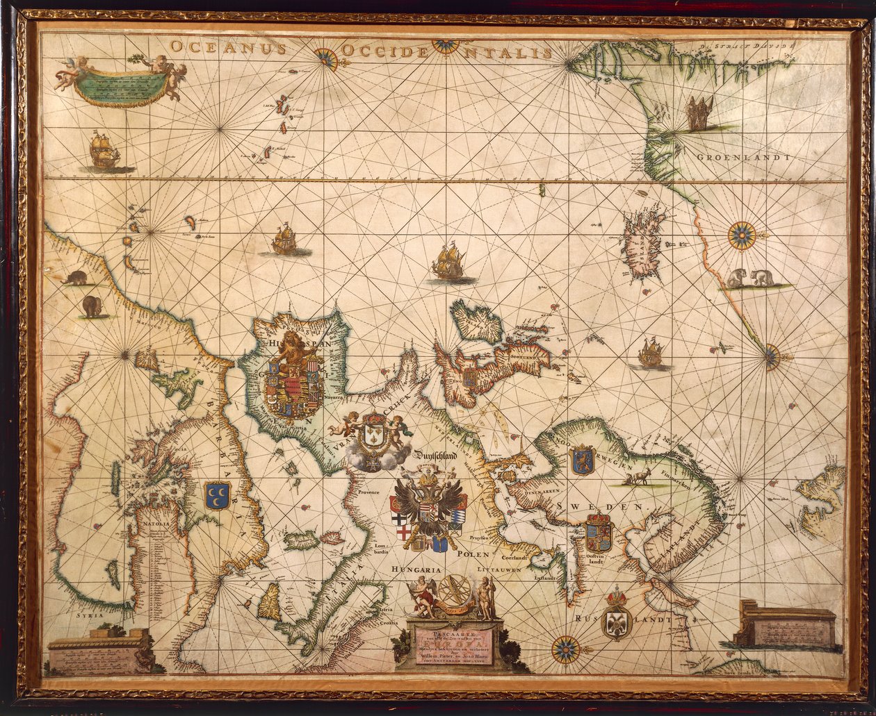 Wybrzeże Europy, mapa na pergaminie autorstwa Willema i Joanny Blaeu autorstwa Willem and Joan  Blaeu
