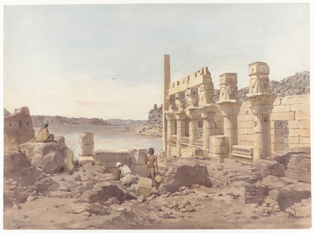 Widok na ruiny świątyni w Philae niedaleko Asuanu autorstwa Willem de Famars Testas