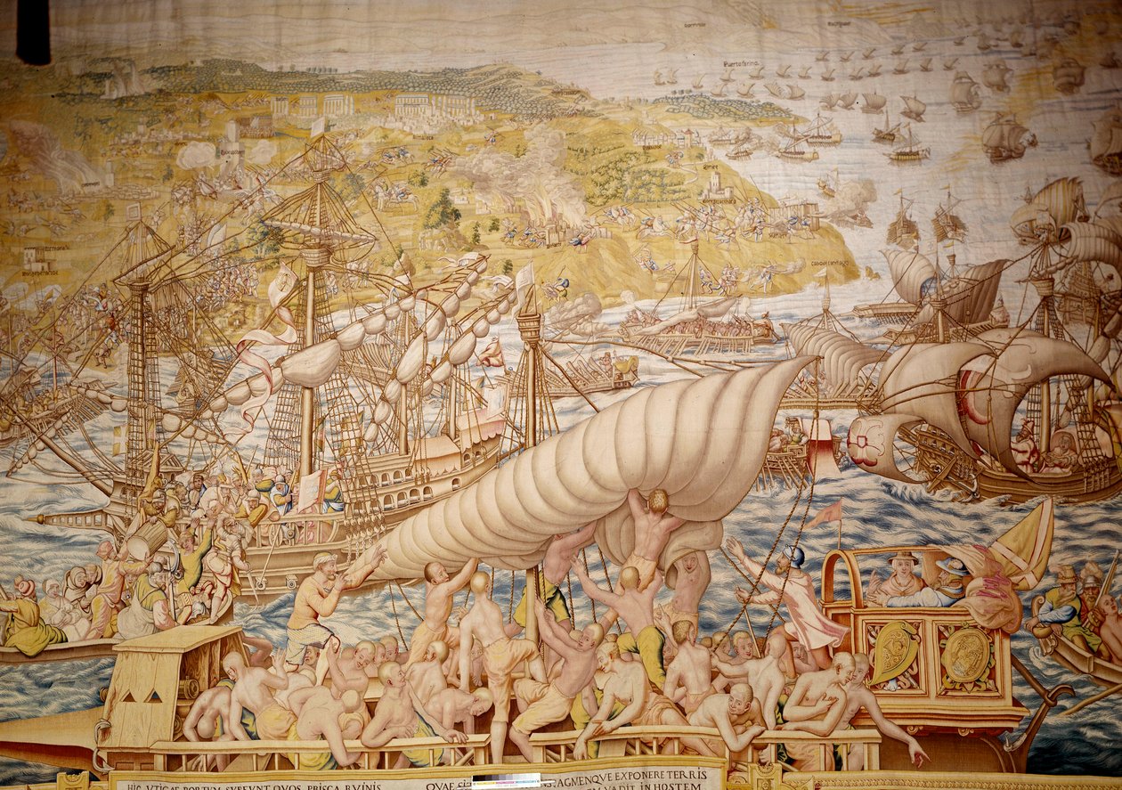 Podbicie Tunisu przez cesarza Karola V: siedziba Golette w 1535. Fragment gobelinu Willema de Pannemakera (aktywny około 1535-1554) 1554 Alcazar de Seville autorstwa Willem de Pannemaker