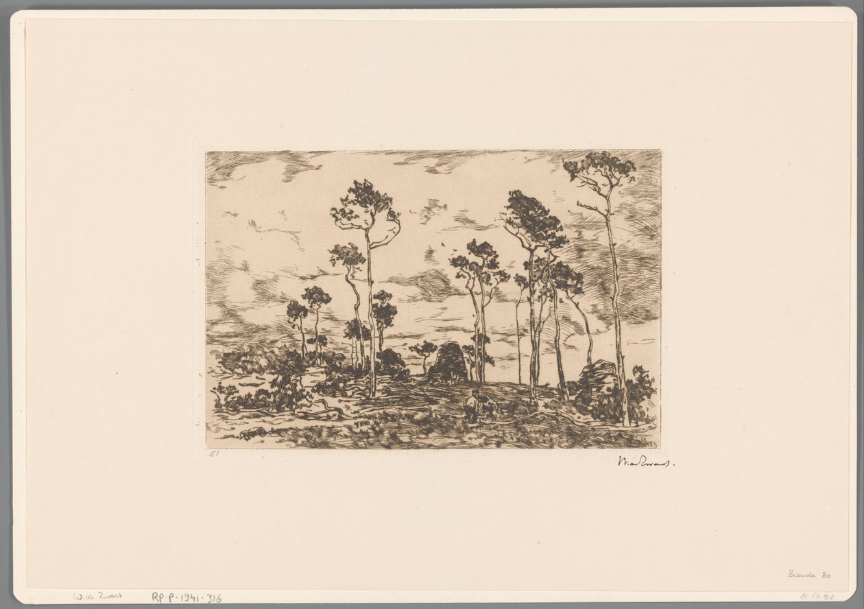 Krajobraz z gołymi drzewami i drwalami Wczytuję zagajnik (tytuł oryginalny) autorstwa Willem de Zwart (signed by artist)