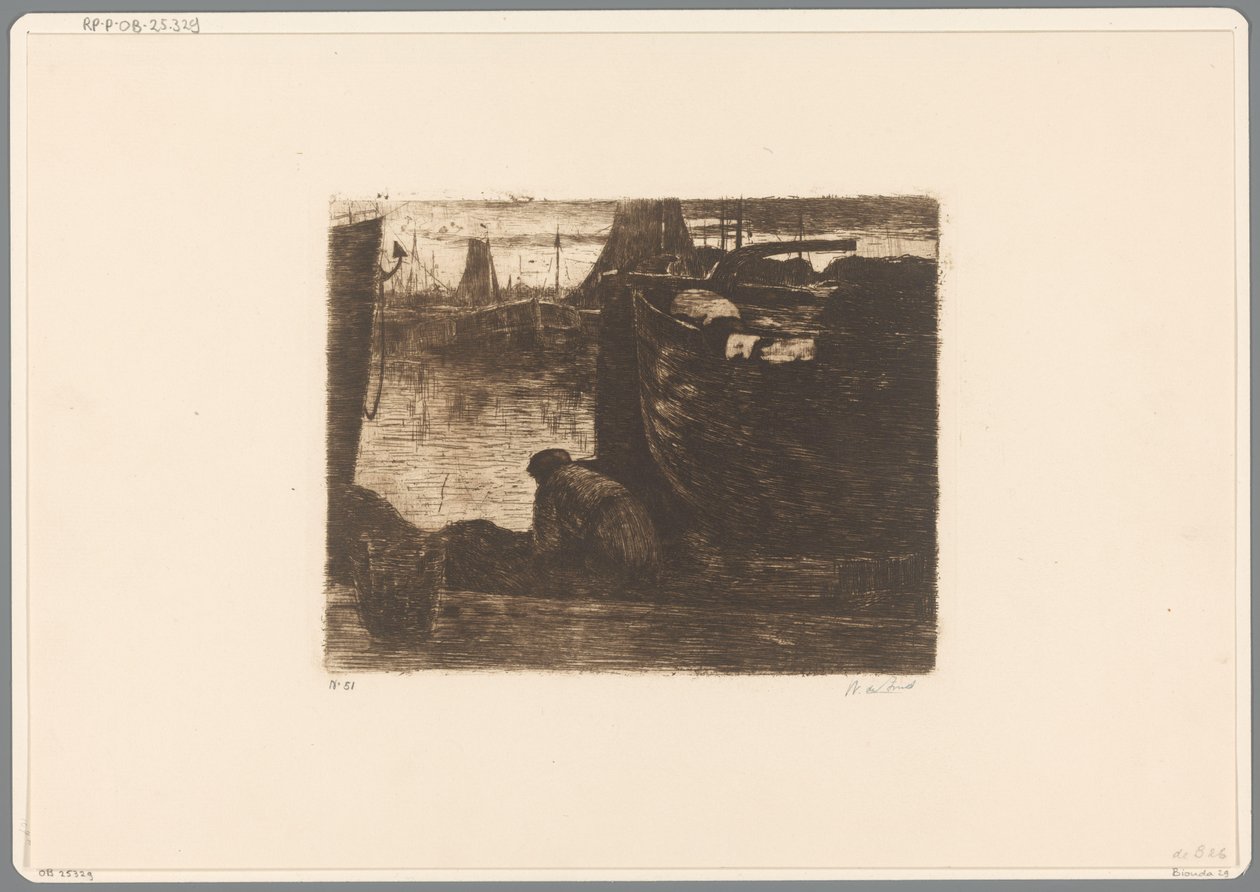 Mężczyzna na nabrzeżu portu Na nabrzeżu (tytuł oryginalny) autorstwa Willem de Zwart (signed by artist)