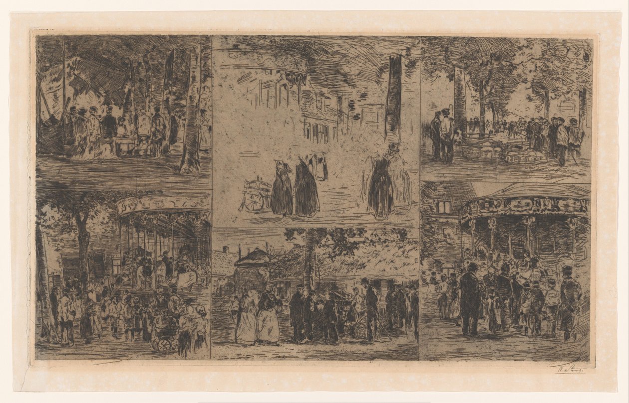 Sześć szkiców dnia targowego i wiejskiego jarmarku autorstwa Willem de Zwart (signed by artist)
