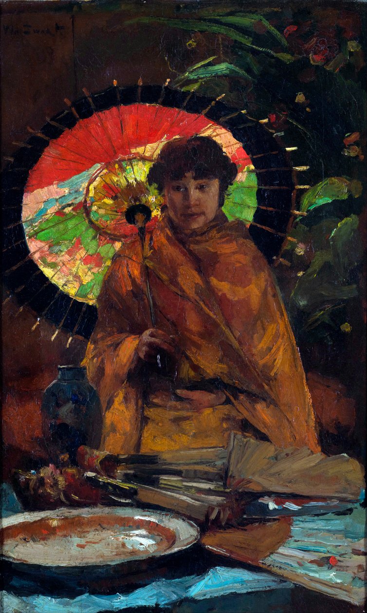 ""Młoda dziewczyna z japońskim parasolem" (Dziewczyna z japońskim parasolem) Obraz Willema de Zwart (862-1931) - ok. 1899 - Olej na płótnie Dim 82,5x51 cm Gemeentemuseum Den Haag autorstwa Willem de Zwart