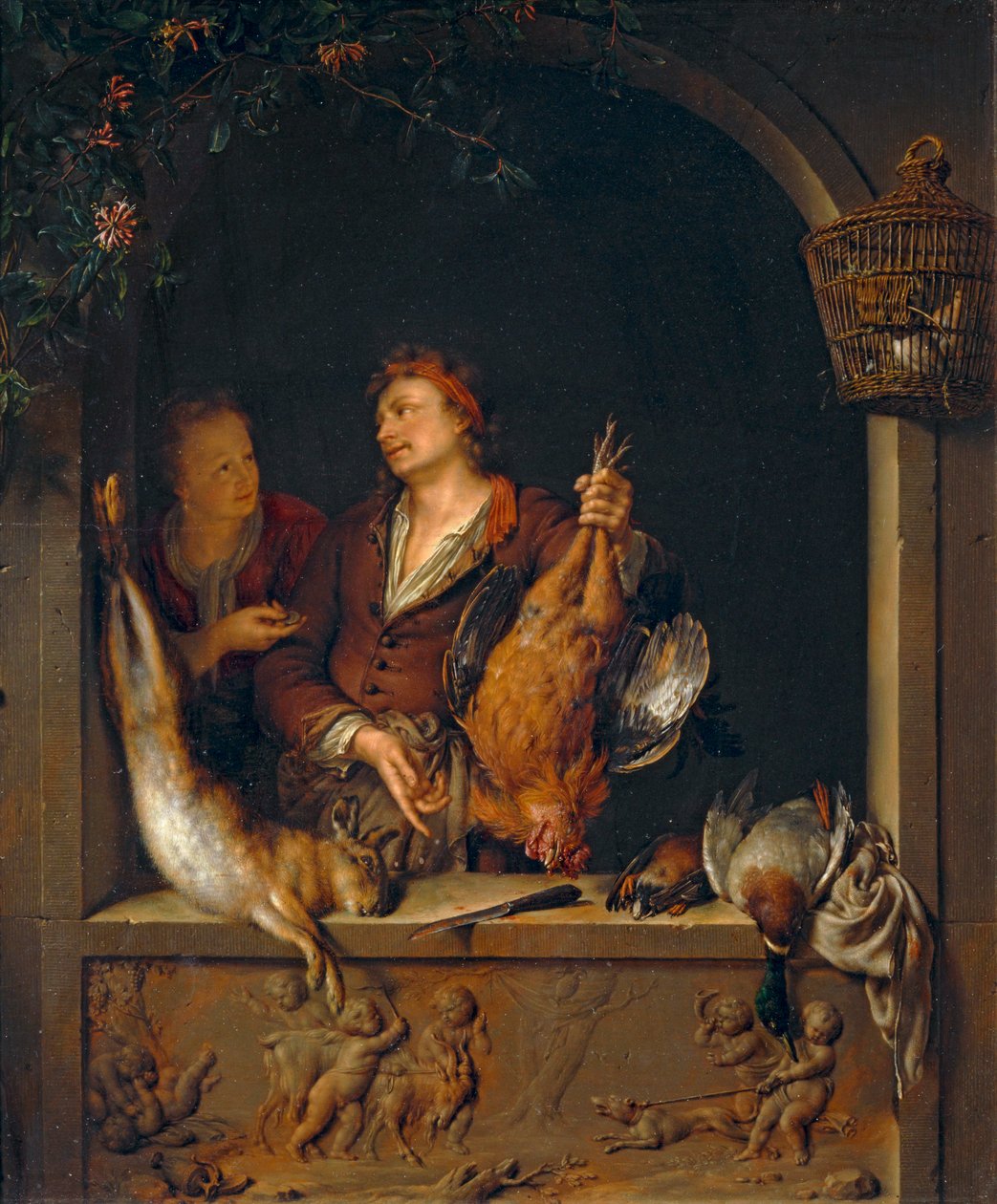 Le Marchand de gibier, znany również jako Le Rôtisseur ... autorstwa Willem van (after) Mieris