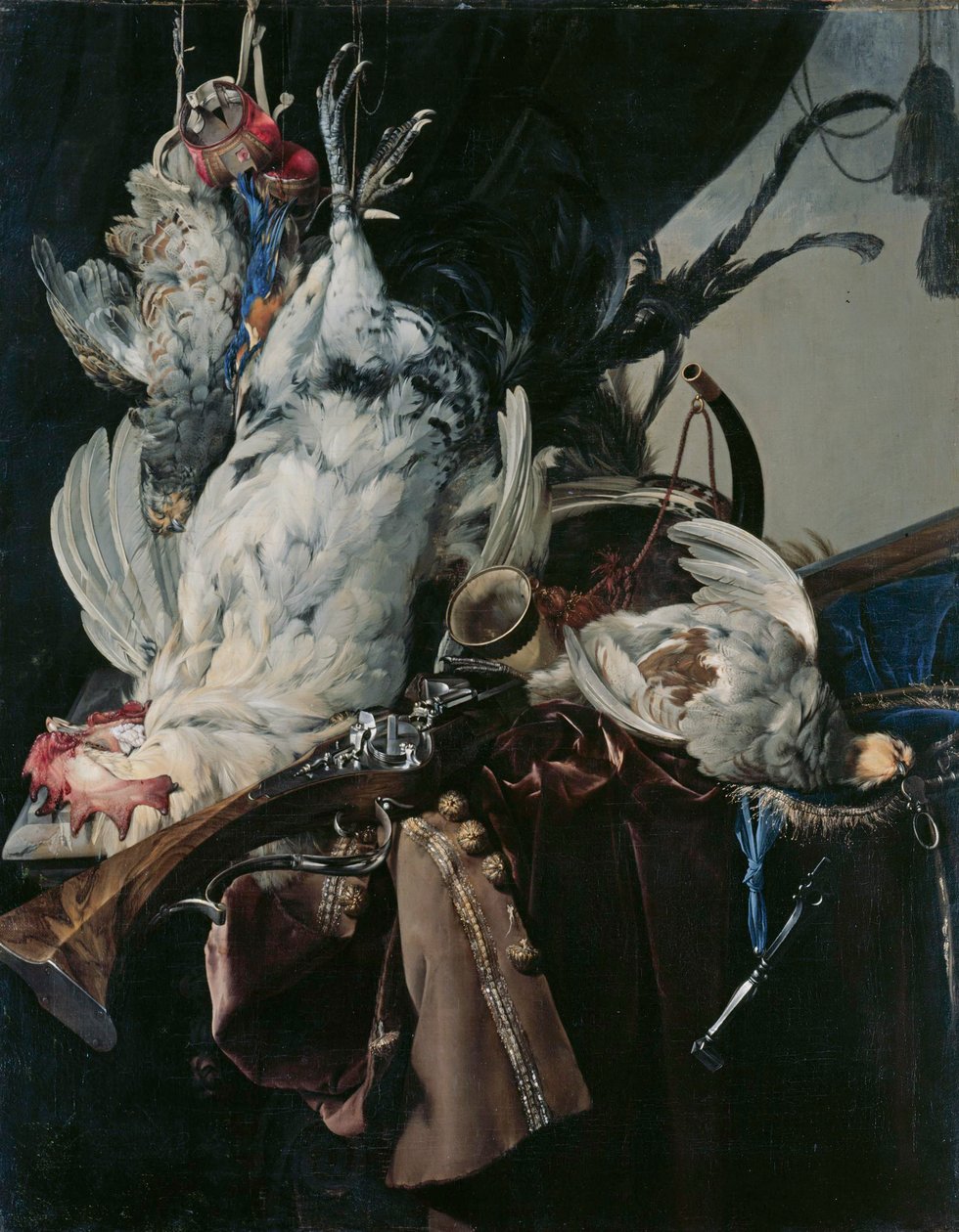 niemiecki: Stilleben mit gelegten Vögeln und Jagdgeräten Martwa natura z dziczyzną i sprzętem myśliwskim autorstwa Willem van Aelst
