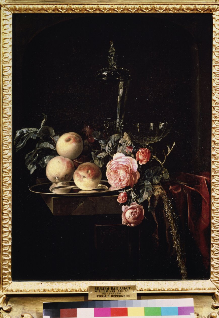 „Martwa natura róż i brzoskwiń” (Róże i brzoskwinie) Obraz Willema van Aelsta (1625-około 1683) 1659 Muzeum Puszkina, Moskwa autorstwa Willem van Aelst