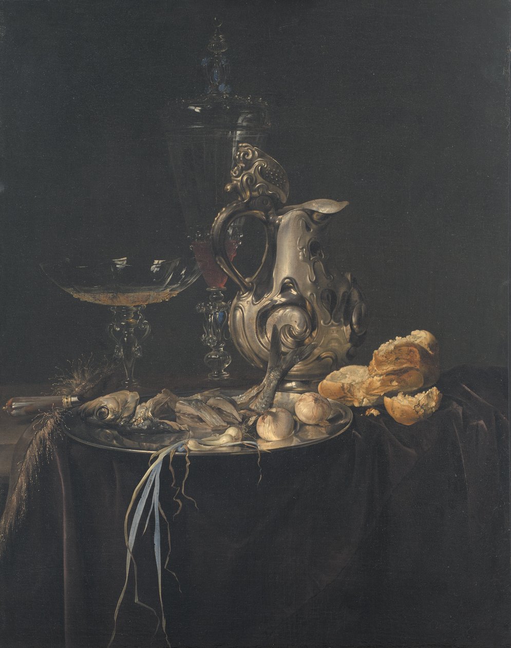 Martwa natura. Kawałek śniadaniowy ze srebrnym dzbankiem autorstwa Willem van Aelst