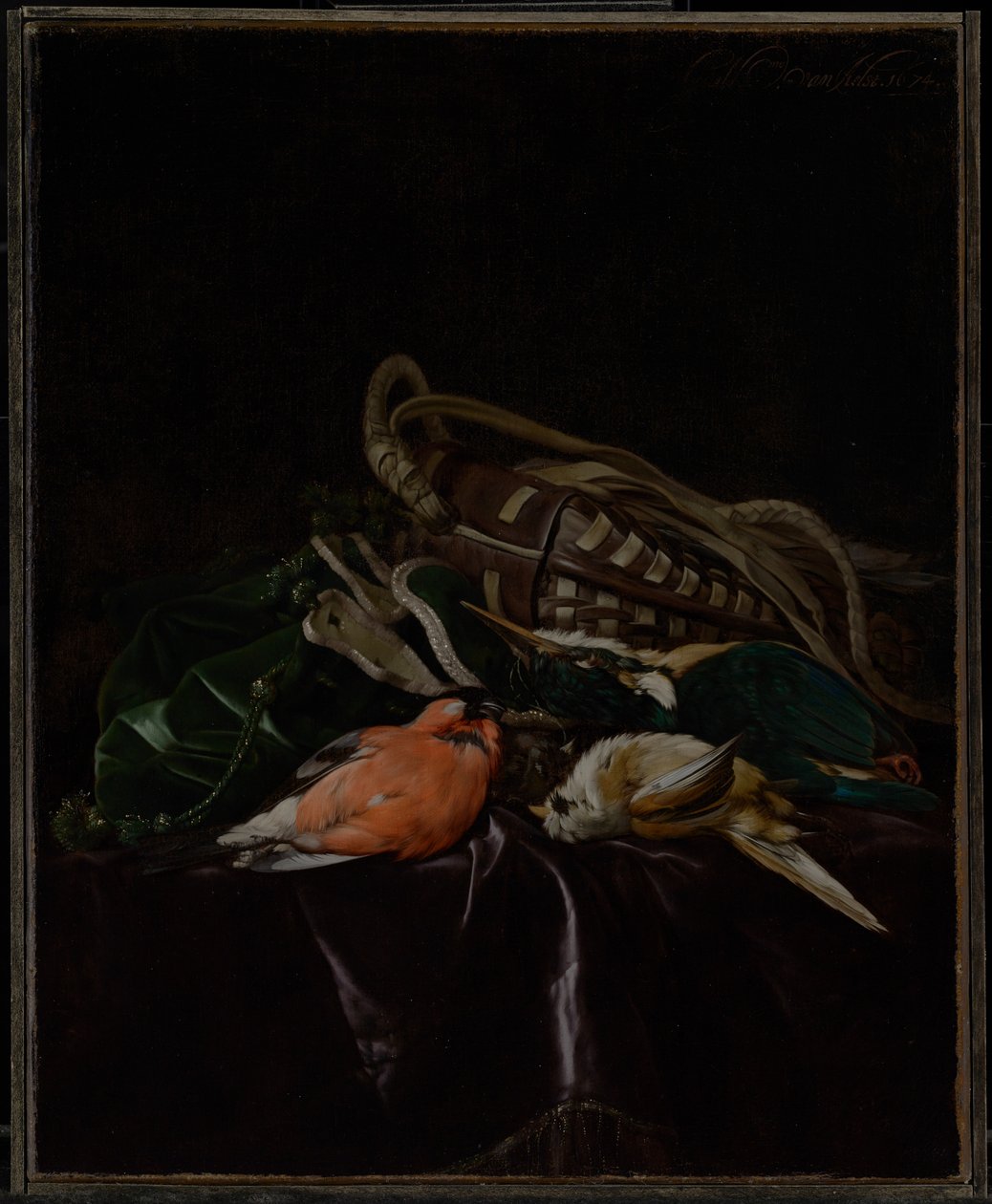 Martwa natura z martwymi ptakami i torbą na dziczyznę autorstwa Willem van Aelst