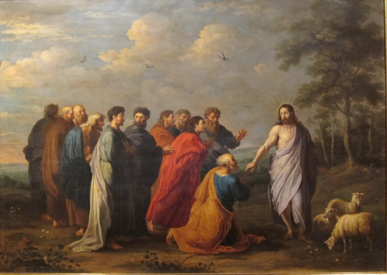 Hiszpański: Jesucristo entregando las llaves a San Pedro autorstwa Willem van Herp