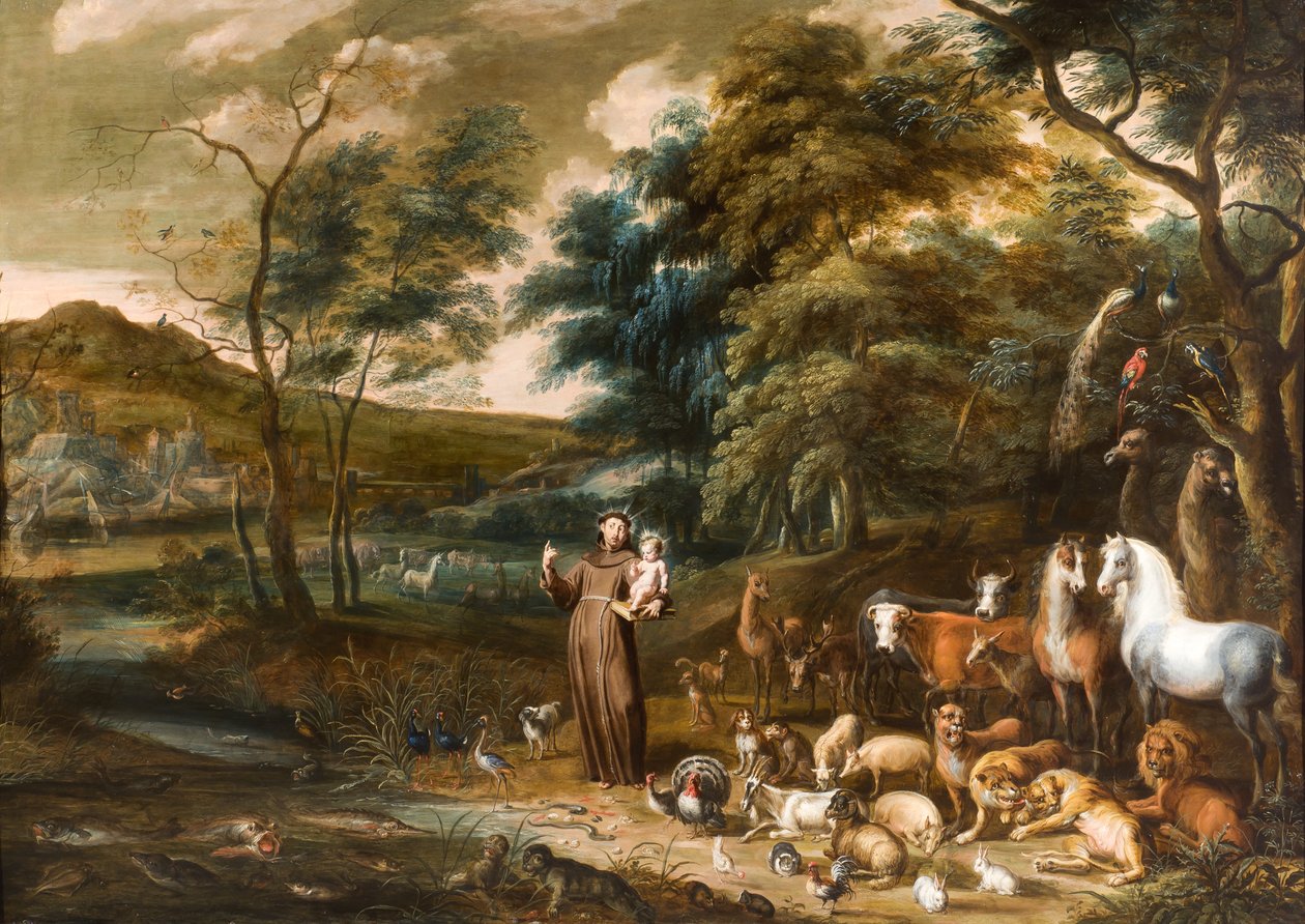 Święty Franciszek ze Zwierzętami (olej na miedzi) autorstwa Willem van, I and Hondt, Lambert de, I Herp