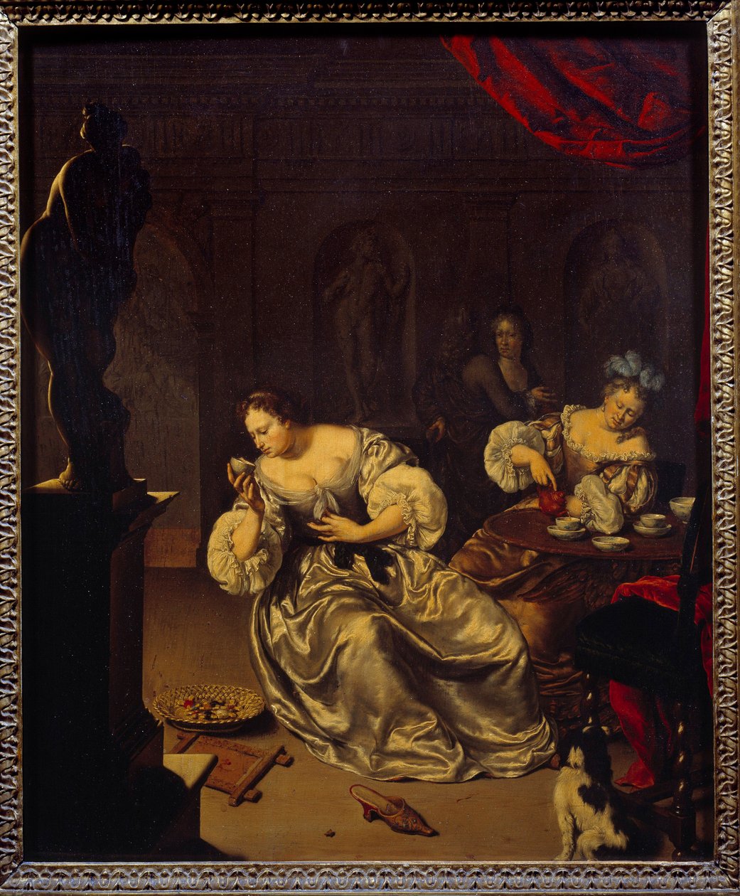 Kobiety szlachty holenderskiej pijące herbatę. Obraz Willema van Mierisa (1662-1747) (ec.hol.) XVIII w. Nd. 0,42x0,34 m² autorstwa Willem Van Mieris