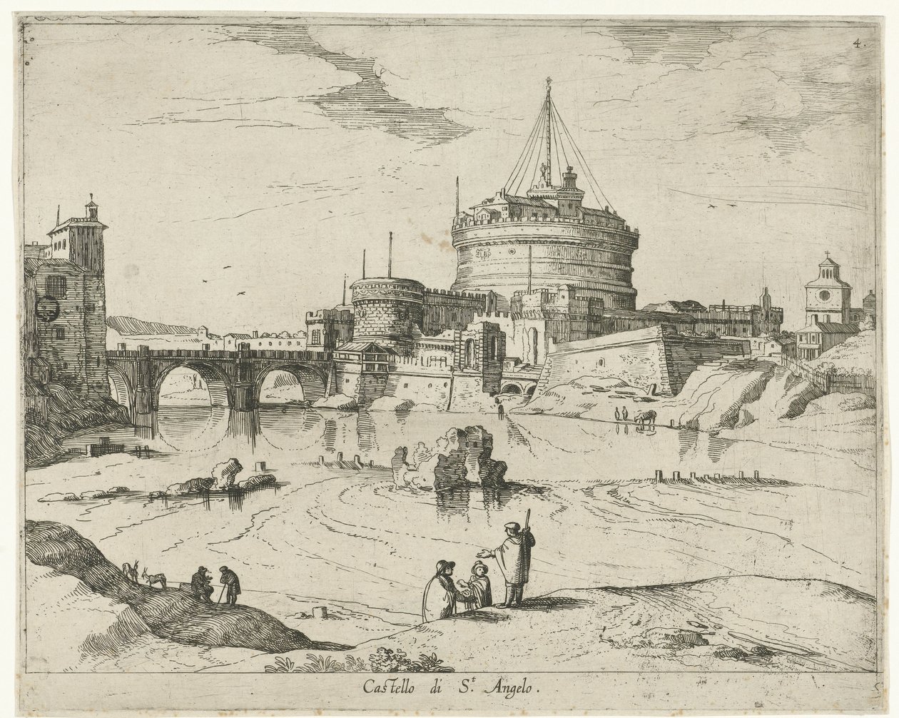 Zamek Świętego Anioła Castello di St. Angelo (tytuł na obiekcie) Widoki Rzymu (tytuł serii) autorstwa Willem van Nieulandt (II)
