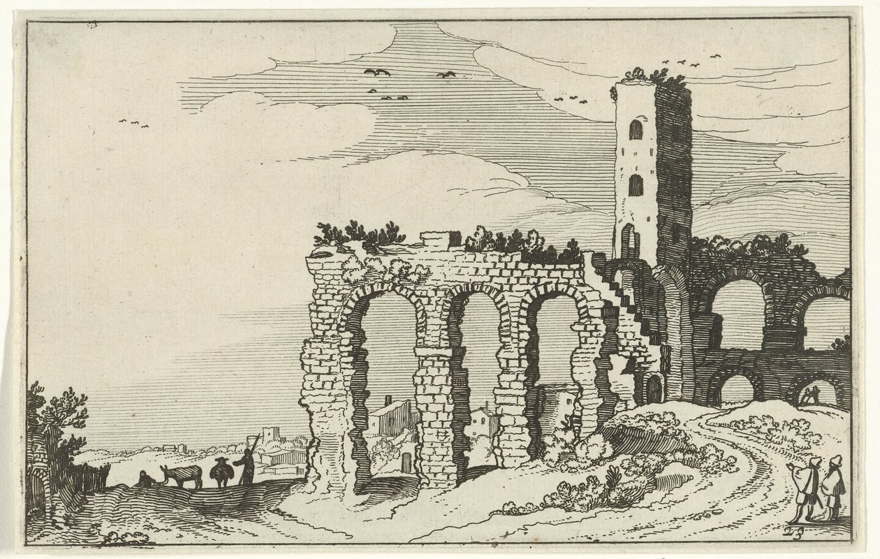 Ruiny akweduktu Rzymskie ruiny i nadmorskie krajobrazy (seria 1) (tytuł serii) autorstwa Willem van Nieulandt (II)