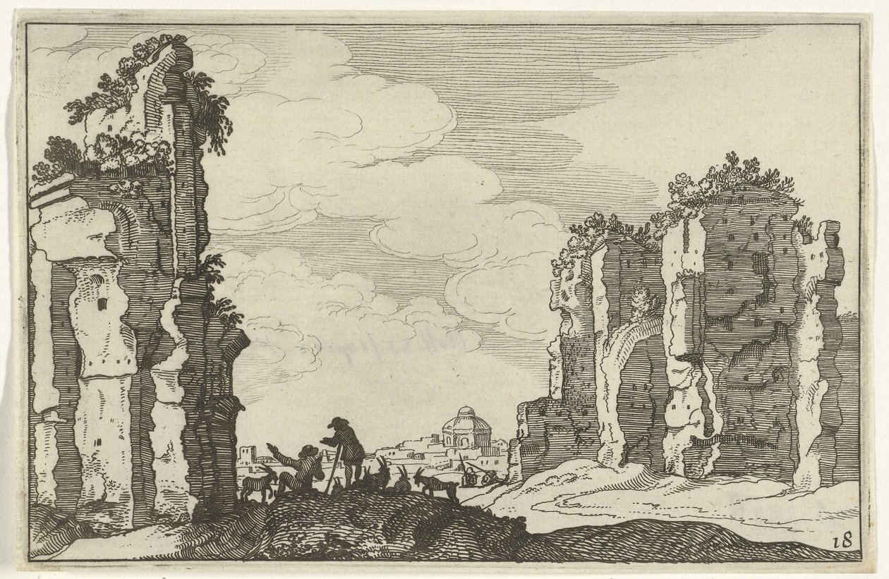 Ruiny Łaźni Karakalli Rzymskie ruiny i nadmorskie krajobrazy (seria 1) (tytuł serii) autorstwa Willem van Nieulandt (II)