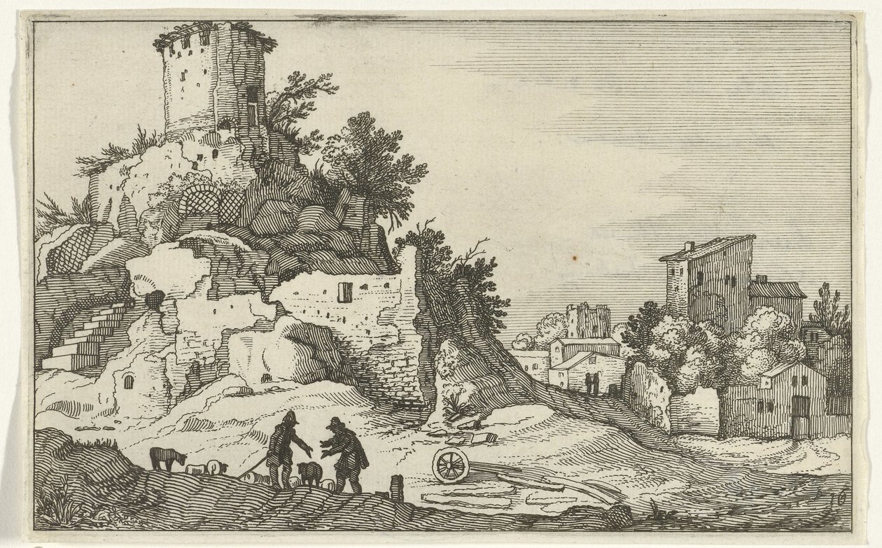 Ruiny wieży Rzymskie ruiny i nadmorskie krajobrazy (seria 1) (tytuł serii) autorstwa Willem van Nieulandt (II)