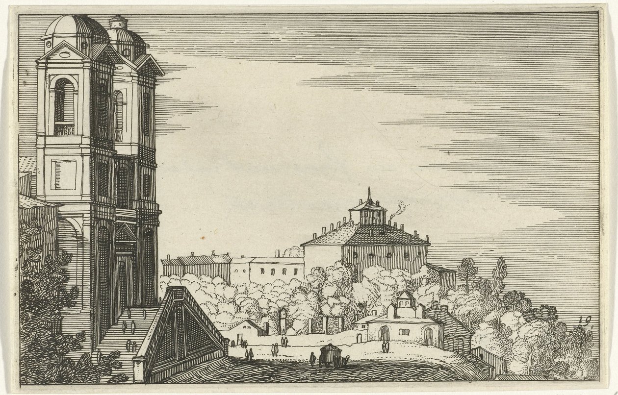 Trinità dei Monti w Rzymie Romeinse ruïnes en kustlandschappen (seria 1) (tytuł serii) autorstwa Willem van Nieulandt (II)