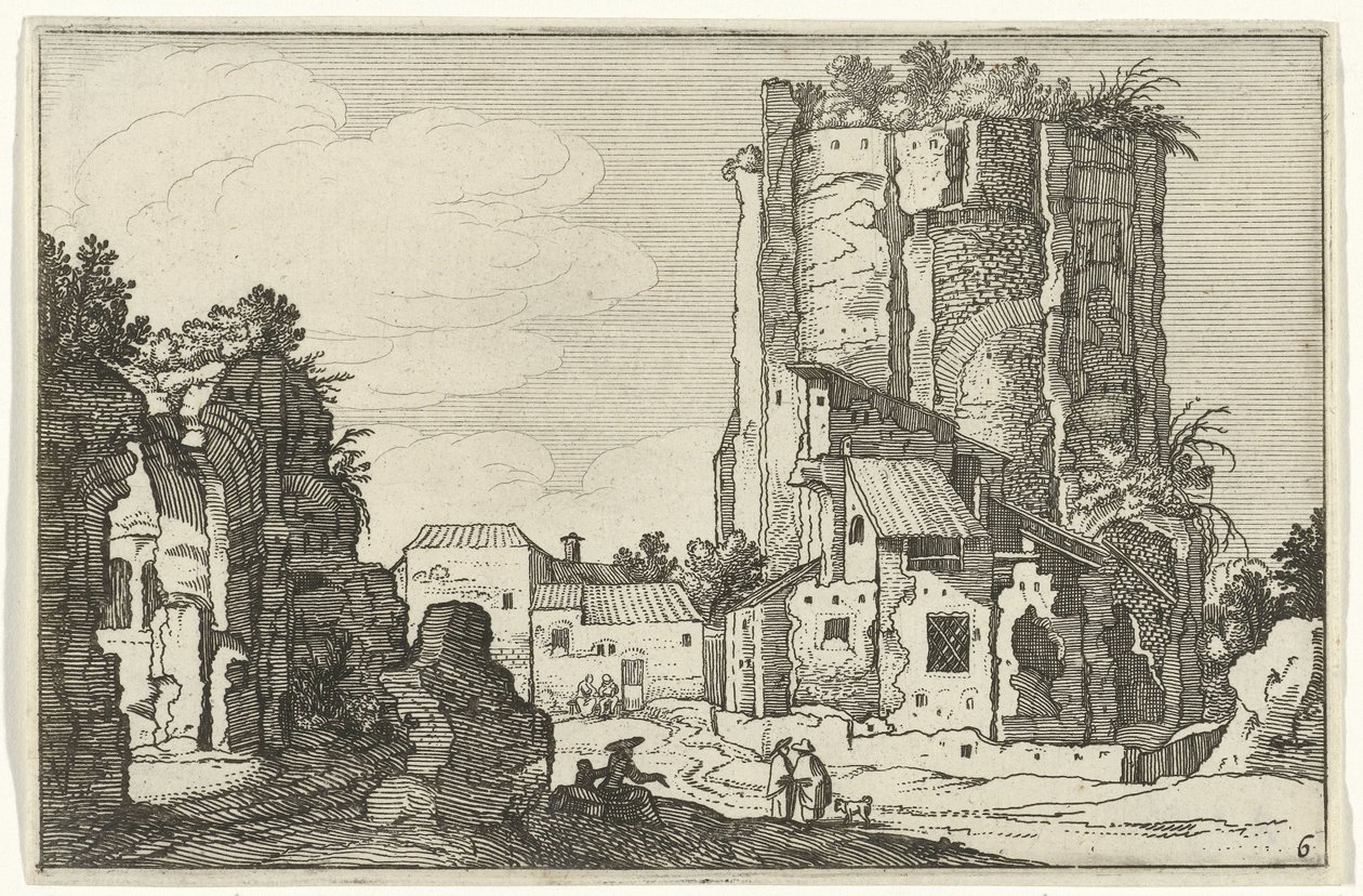 Dwie ruiny Rzymskie ruiny i nadmorskie krajobrazy (seria 1) (tytuł serii) autorstwa Willem van Nieulandt (II)