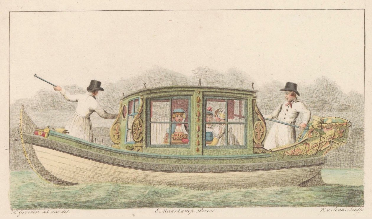 Polowanie na namiot Zaan, 1816 A Noord-Hollandsch Tentjagtje na Zaan / Une barque de Compagnie nommée Tentjagje à Zaandam (tytuł obiektu) autorstwa Willem van Senus