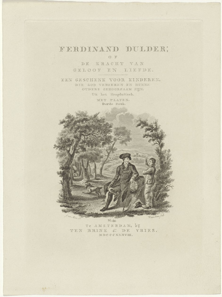 Siedzący podróżnik i chłopiec w krajobrazie Strona tytułowa dla: J.G. Tobler, Ferdinand Dulder, 1838 autorstwa Willem van Senus