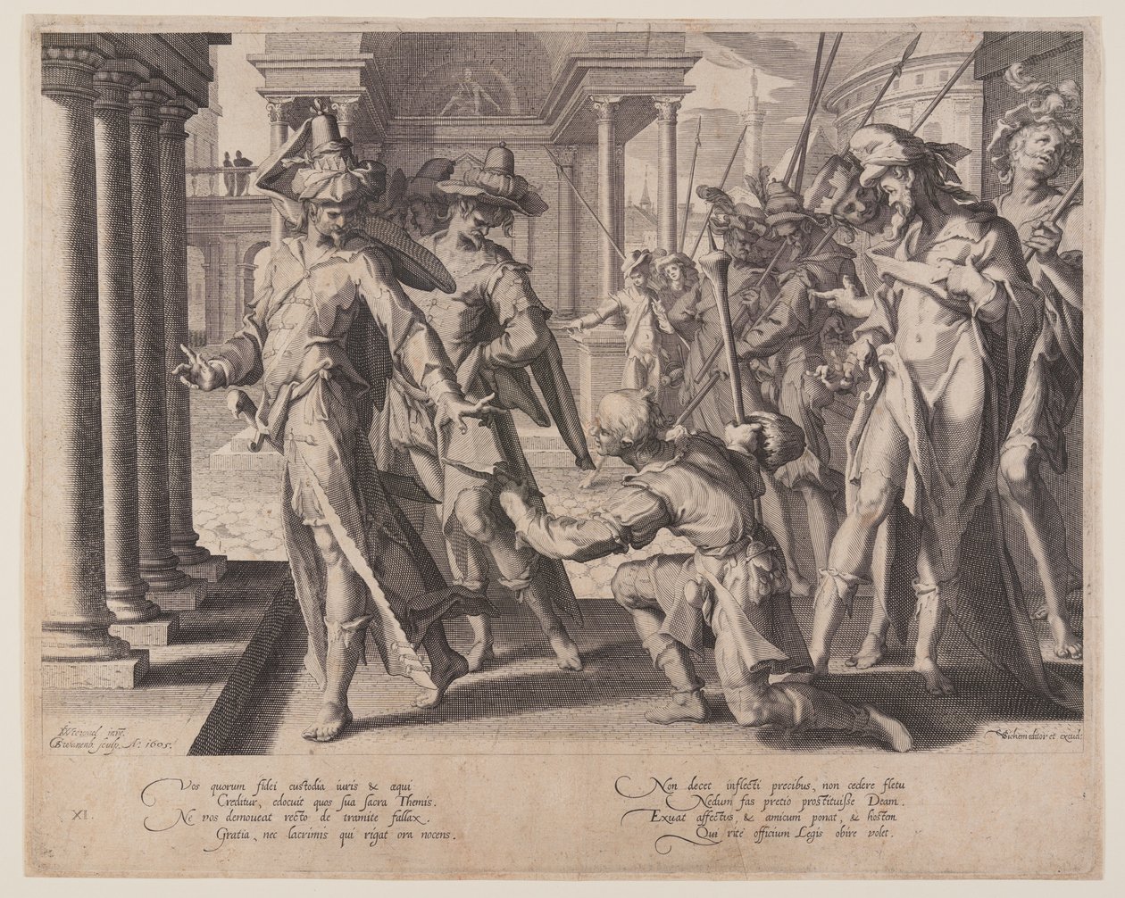 Alegoria sprawiedliwości, płyta 11 z Tronów sprawiedliwości (Thronus Iustitiae) autorstwa Willem van Swanenburgh