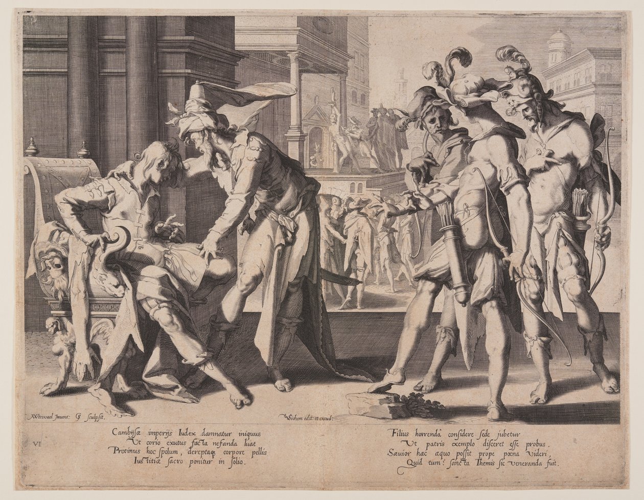 Cambyses Commanding Flaying, płytka 6 z Tronów Sprawiedliwości (Thronus Iustitiae) autorstwa Willem van Swanenburgh