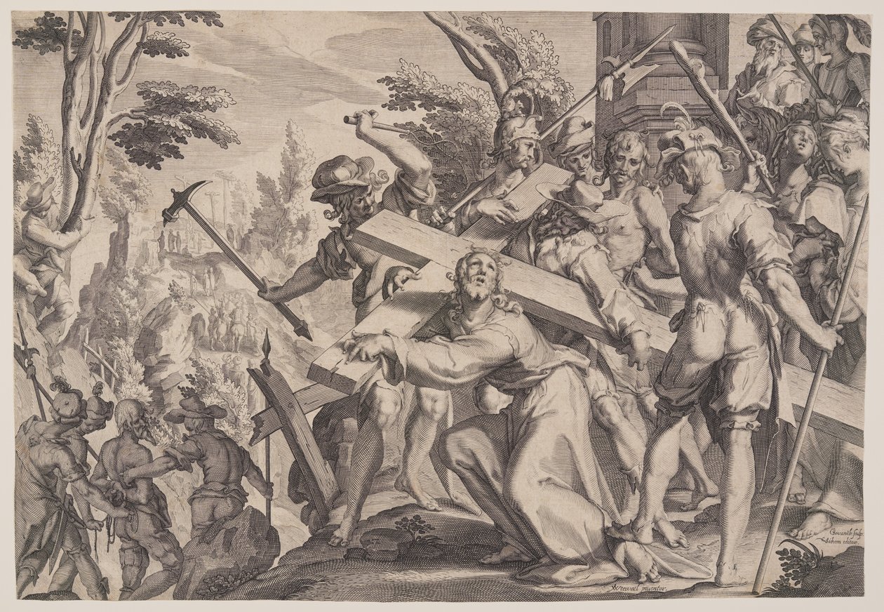 Chrystus niosący krzyż, płyta 4 z Tronów sprawiedliwości (Thronus Iustitiae) autorstwa Willem van Swanenburgh
