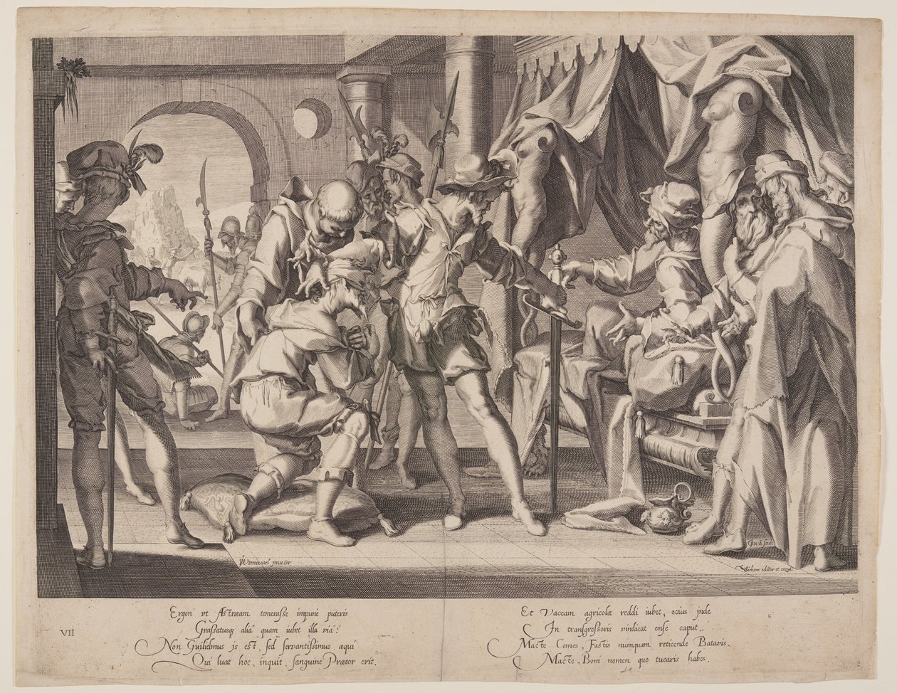 Hrabia Wilhelm zezwalający na ścięcie głowy, płytka 7 z Thrones of Justice (Thronus Iustitiae) autorstwa Willem van Swanenburgh