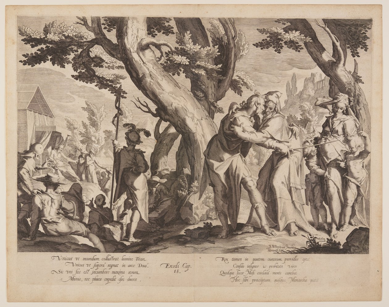 Spotkanie Mojżesza i Jetro, płyta 1 z Tronów Sprawiedliwości (Thronus Iustitiae) autorstwa Willem van Swanenburgh