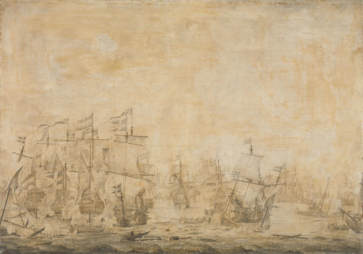 Bitwa między flotą holenderską i szwedzką, w Sund, 8 listopada 1658 autorstwa Willem van de Velde (I) (attributed to)
