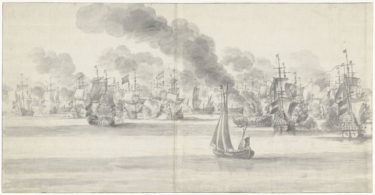 Bitwa pod Katwijk (lewa strona), 1653 autorstwa Willem van de Velde (I)