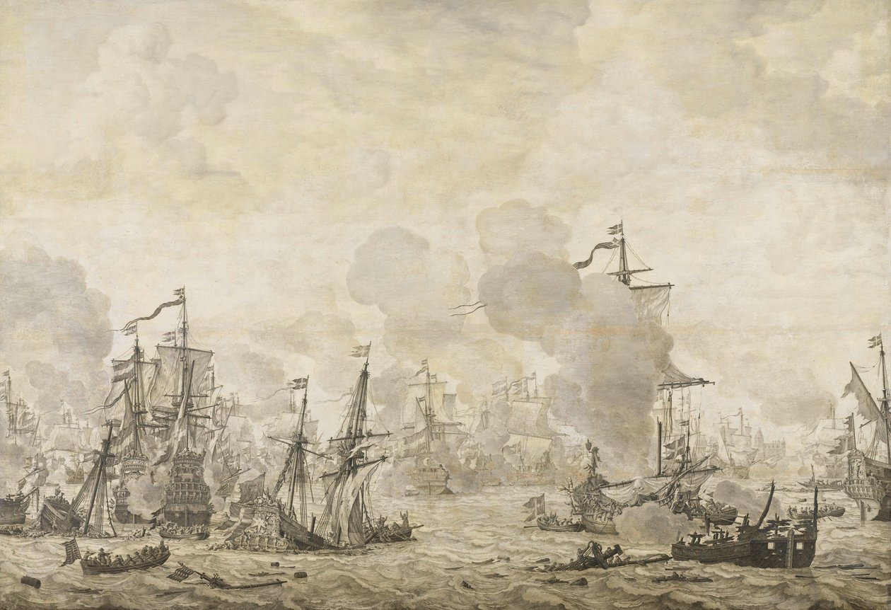 Epizod z bitwy między flotą holenderską i szwedzką w Sund, 8 listopada 1658 autorstwa Willem van de Velde (I)