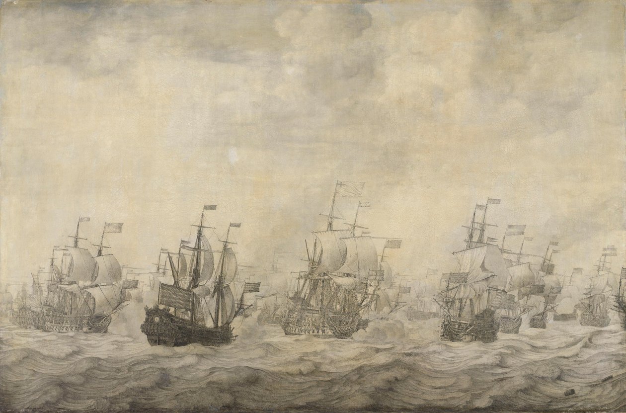 Odcinek z bitwy czterodniowej, 11-14 czerwca 1666, drugiej wojny angielsko-holenderskiej, 1665-67 autorstwa Willem van de Velde (I)