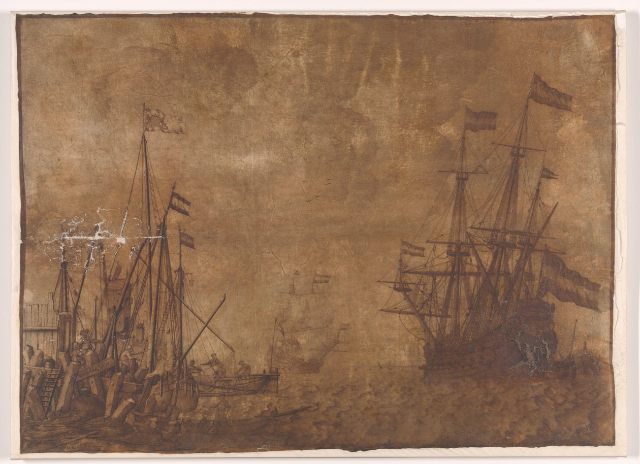 Statki na czele portu autorstwa Willem van de Velde (I)