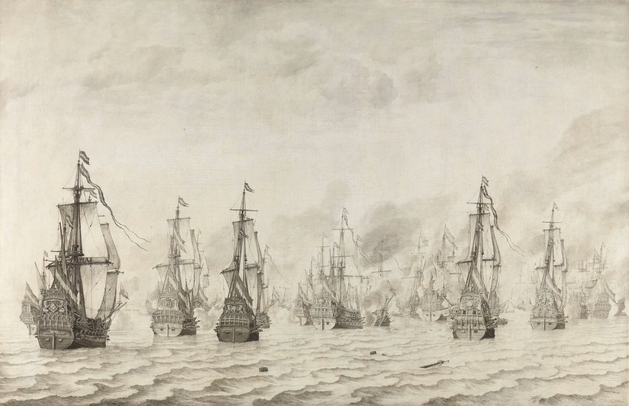 Bitwa pod Dunkierką Bitwa morska przeciwko Hiszpanom pod Dunkierką, 18 lutego 1639 r autorstwa Willem van de Velde (I)