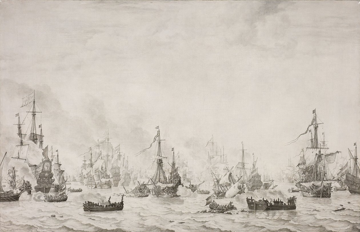 Bitwa pod upadkami Bitwa pod Downs przeciwko hiszpańskiej Armadzie, 21 października 1639 autorstwa Willem van de Velde (I)