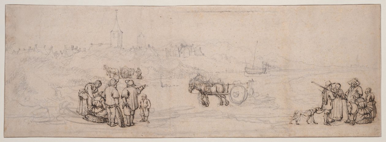 Scena wydmowa z postaciami chłopskimi autorstwa Willem van de Velde
